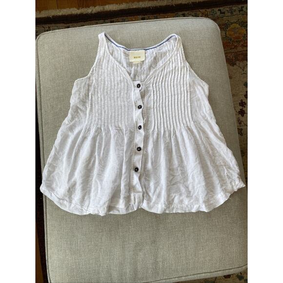 Maeve Anthropologie Pintuck Swing Tank Sz 2 XS S White Button Front Boho - Picture 9 of 12
